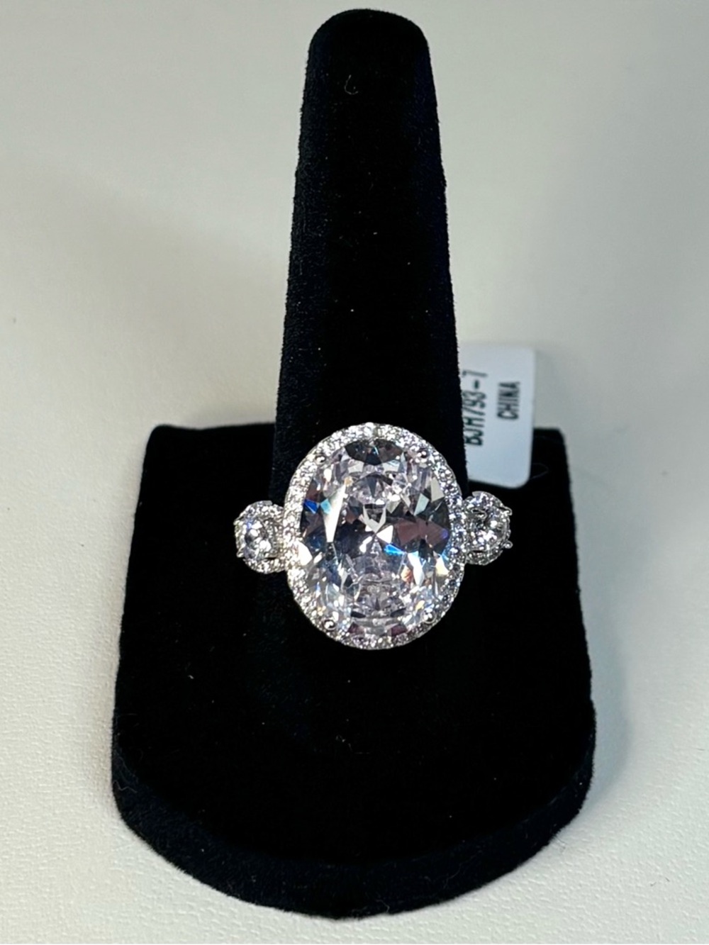 Sterling silver ring with a 16 carat sparkler oval CZ stone